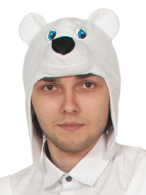 Фото Карнавальная шапка белого медведя взрослая