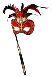Фото Венецианская маска с перьями (красная)