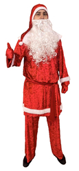 Фото Новогодний костюм Деда Мороза красный взрослый бархат