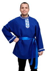 Фото Косоворотка мужская синяя русская народная рубаха